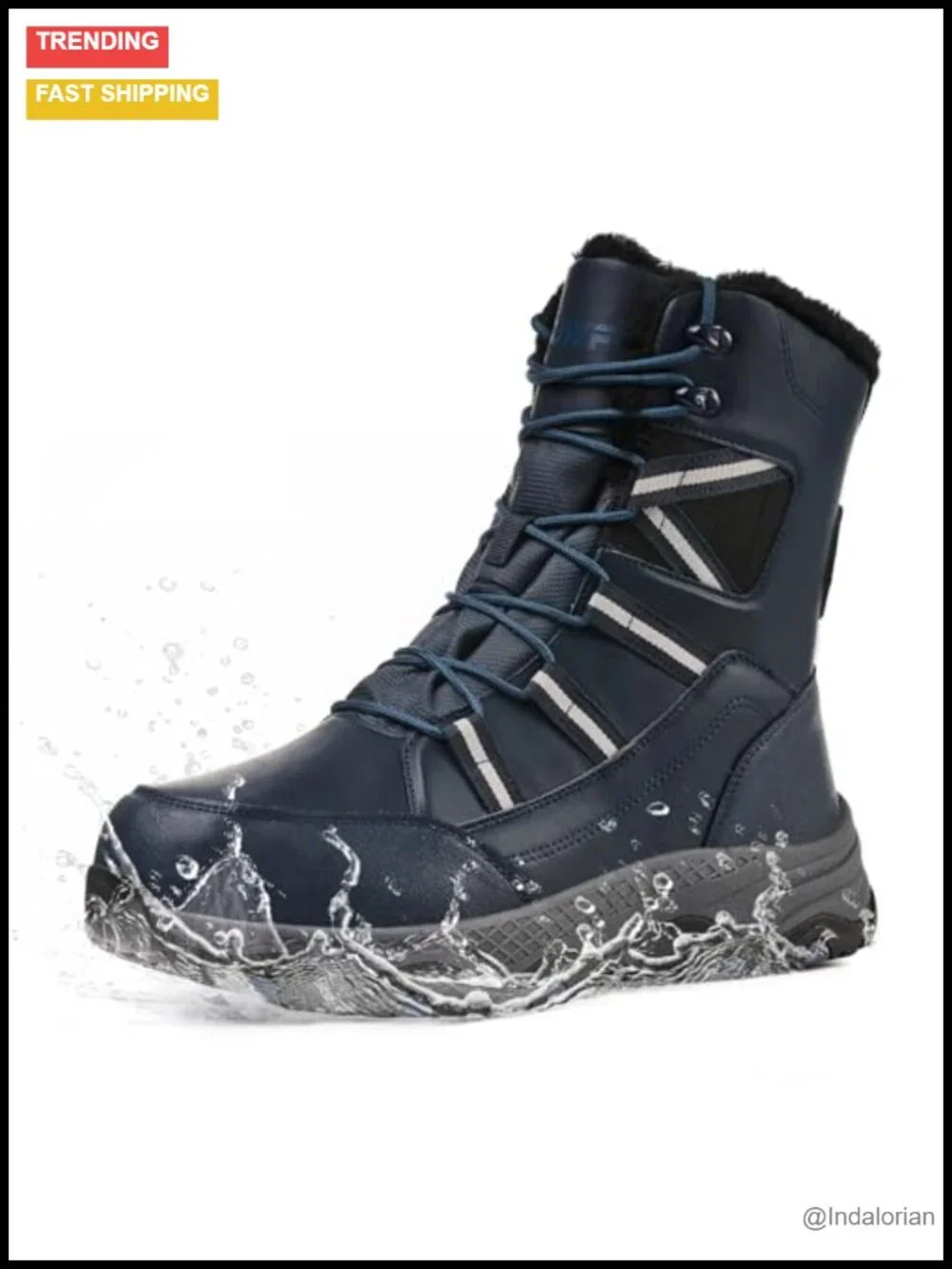 Waterproof Mid-Calf Snow Boots Men Winter Hiking Booties Warm Fur Lined